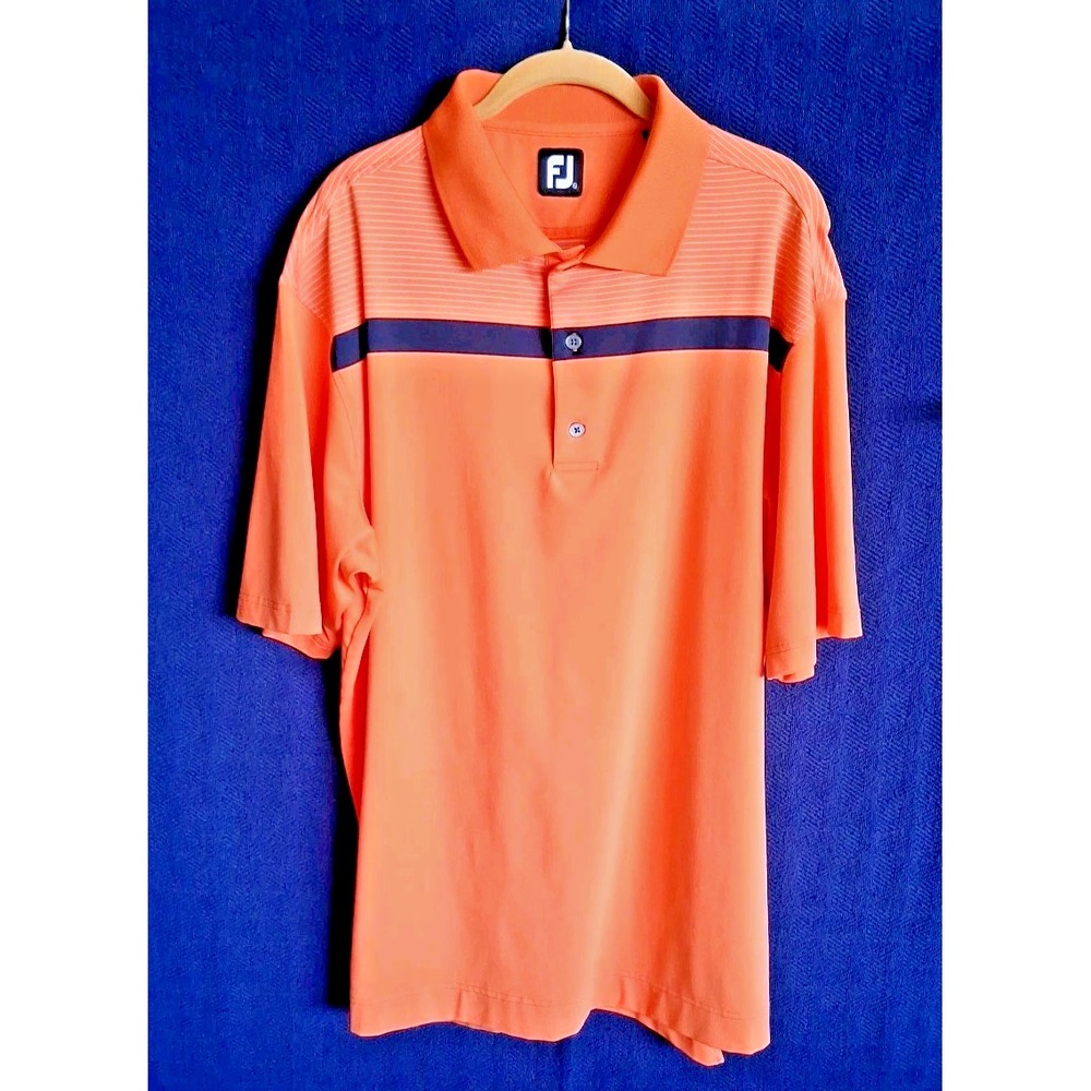 Footjoy Polo Mens Golf Shirt Performance Short Sleeve Polo Orange Blue White XL